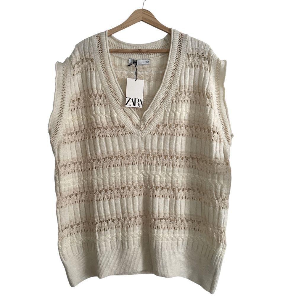 Zara Cream V-Neck Sweater NWT